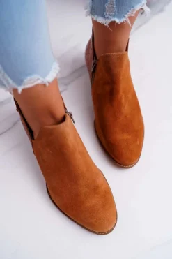 Damskie Skórzane Botki Maciejka Rude Wzór Zwierzęcy 04091-29