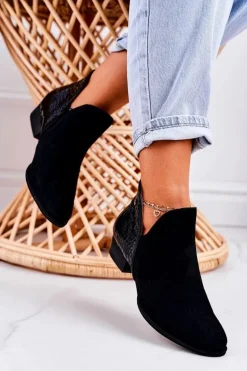 Damskie Skórzane Botki Maciejka Lakierowane Czarne Wzór Zwierzęcy 04091-72