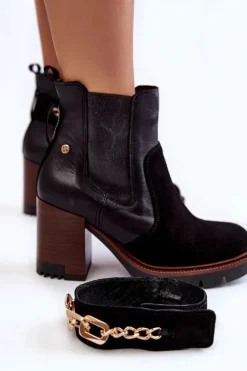 Damskie Skórzane Botki Maciejka 05781-01 Czarne