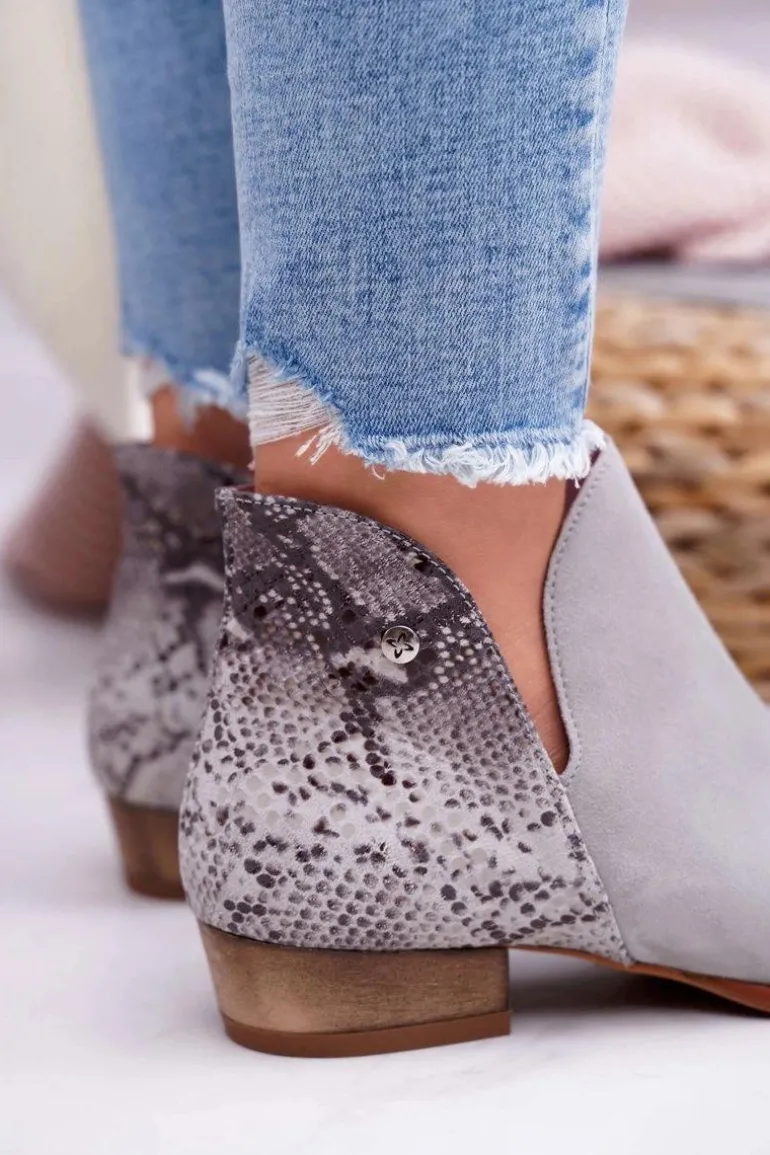 Damskie Skórzane Botki Maciejka Szare 04091-03