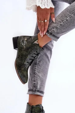 Damskie Skórzane Botki Maciejka 5743C-09 Zielone