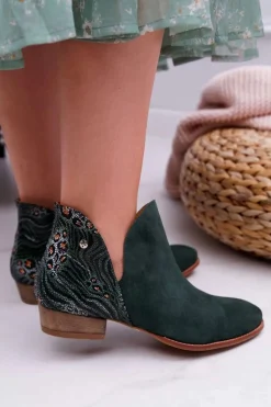 Damskie Skórzane Botki Maciejka Zielone 04091-19