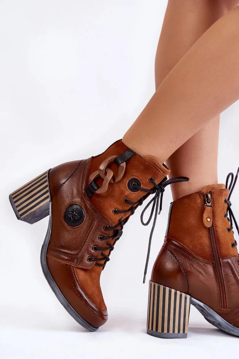 Damskie Skórzane Botki Maciejka 05599-29 Brązowe