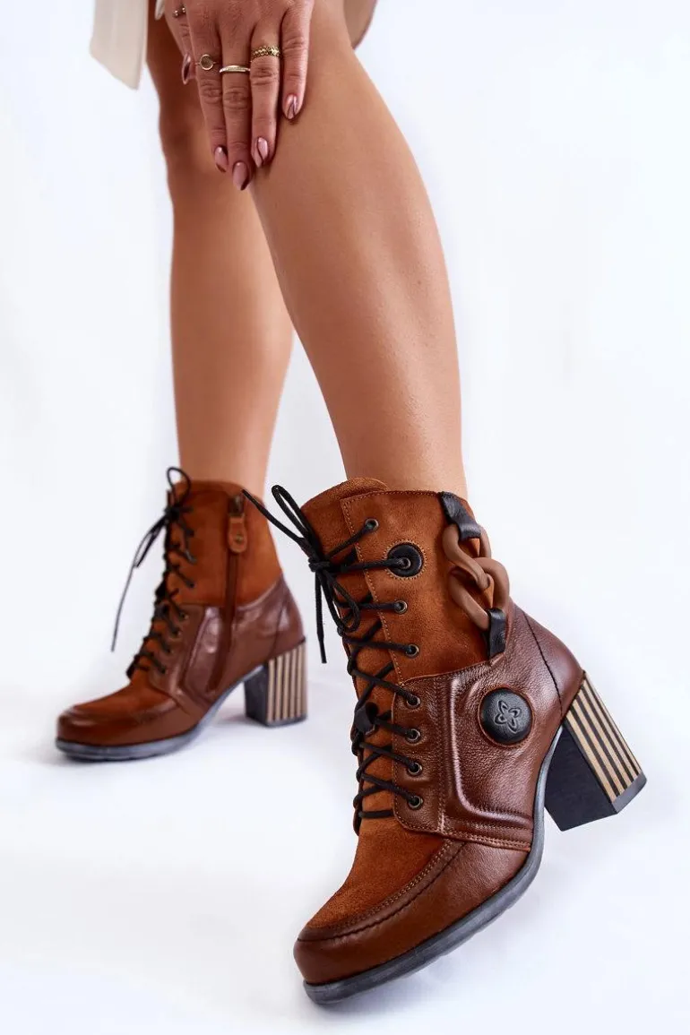 Damskie Skórzane Botki Maciejka 05599-29 Brązowe