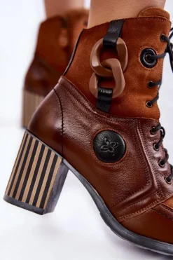 Damskie Skórzane Botki Maciejka 05599-29 Brązowe