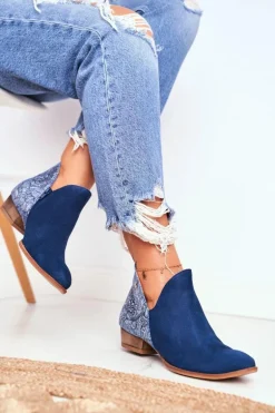 Damskie Skórzane Botki Maciejka Granatowe 04091-47