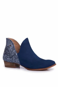 Damskie Skórzane Botki Maciejka Granatowe 04091-47