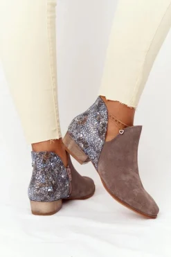 Damskie Skórzane Botki Maciejka Ciemny Beż 04091-65