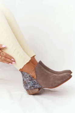 Damskie Skórzane Botki Maciejka Ciemny Beż 04091-65