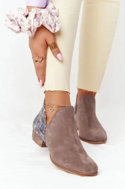 Damskie Skórzane Botki Maciejka Ciemny Beż 04091-65