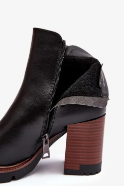Damskie Skórzane Botki Na Słupku Czarne Brittney