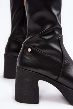 Damskie Skórzane Botki Na Słupku GOE MM2N4047 Czarne