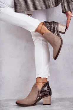 Damskie Skórzane Botki Na Słupku Maciejka Beżowe 04492-43