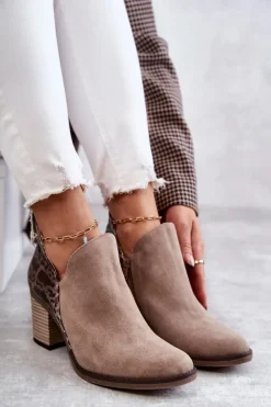 Damskie Skórzane Botki Na Słupku Maciejka Beżowe 04492-43