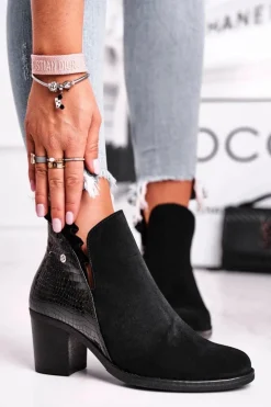 Damskie Skórzane Botki Na Słupku Maciejka Czarne 04833-01