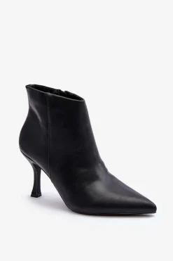 Damskie Skórzane Botki Na Szpilce Czarne Merisa