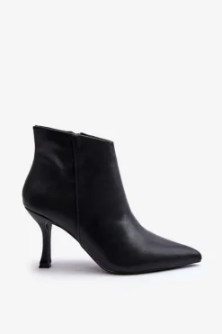 Damskie Skórzane Botki Na Szpilce Czarne Merisa