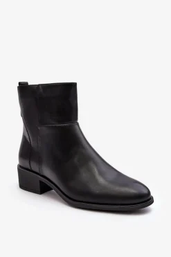 Damskie Skórzane Botki Na Suwak Czarne Semotti