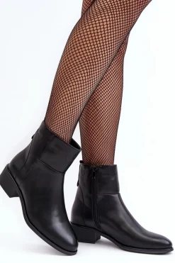 Damskie Skórzane Botki Na Suwak Czarne Semotti