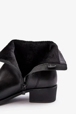 Damskie Skórzane Botki Na Suwak Czarne Semotti