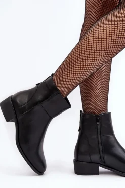 Damskie Skórzane Botki Na Suwak Czarne Semotti
