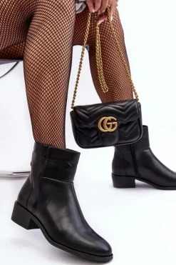 Damskie Skórzane Botki Na Suwak Czarne Semotti