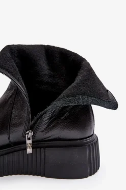 Damskie Skórzane Botki Na Platformie Czarne Lemar Jenefer