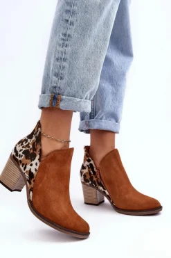 Damskie Skórzane Botki Na Słupku Maciejka Brązowe 04492-98