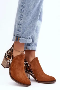 Damskie Skórzane Botki Na Słupku Maciejka Brązowe 04492-98