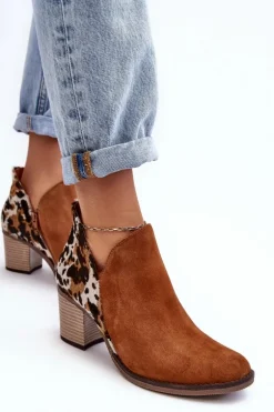 Damskie Skórzane Botki Na Słupku Maciejka Brązowe 04492-98