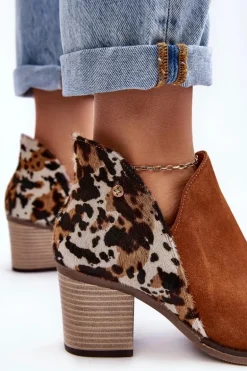 Damskie Skórzane Botki Na Słupku Maciejka Brązowe 04492-98