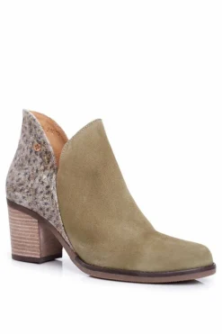 Damskie Skórzane Botki Na Słupku Maciejka Oliwkowe 04492-24