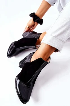 Damskie Skórzane Botki Na Słupku Czarne I Wish