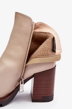 Damskie Skórzane Botki Na Słupku Beżowe Brittney