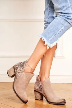 Damskie Skórzane Botki Na Słupku Maciejka Beżowe 04492-04