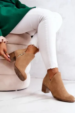 Damskie Skórzane Botki Na Słupku Camel Larsa