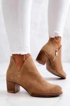 Damskie Skórzane Botki Na Słupku Camel Larsa