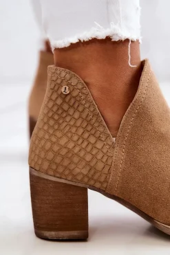 Damskie Skórzane Botki Na Słupku Camel Larsa