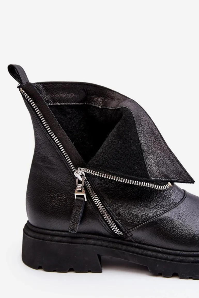 Damskie Skórzane Botki Na Płaskim Obcasie Laura Messi 2620/975 Czarne