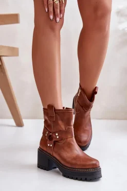 Damskie Skórzane Botki Na Zamek Lewski 3435 Brązowe