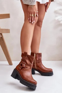 Damskie Skórzane Botki Na Zamek Lewski 3435 Brązowe