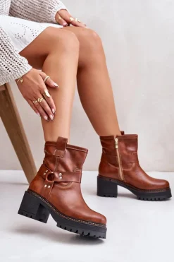 Damskie Skórzane Botki Na Zamek Lewski 3435 Brązowe