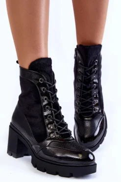 Damskie Skórzane Botki Na Obcasie La.Fi 260063B-LA Czarne