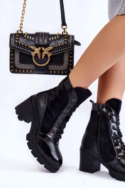 Damskie Skórzane Botki Na Obcasie La.Fi 260063B-LA Czarne