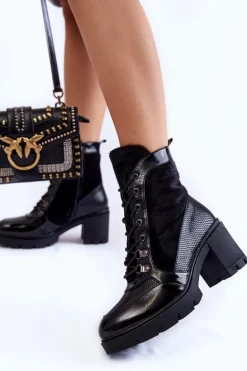 Damskie Skórzane Botki Na Obcasie La.Fi 260063B-LA Czarne