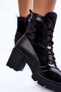 Damskie Skórzane Botki Na Obcasie La.Fi 260063B-LA Czarne