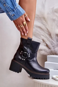 Damskie Skórzane Botki Na Zamek Lewski 3435 Czarne