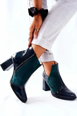 Damskie Skórzane Botki Na Słupku Zielone I Wish