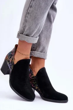 Damskie Skórzane Botki Na Słupku Maciejka 04492-99 Czarne