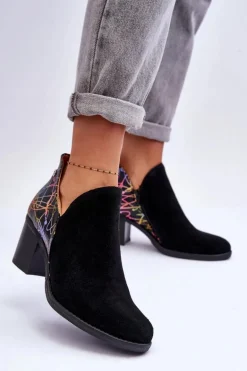 Damskie Skórzane Botki Na Słupku Maciejka 04492-99 Czarne